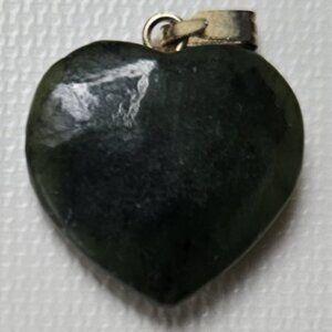 Vintage Dark Green Heart Shaped Pendant Jade-like with Gold Tone Bail